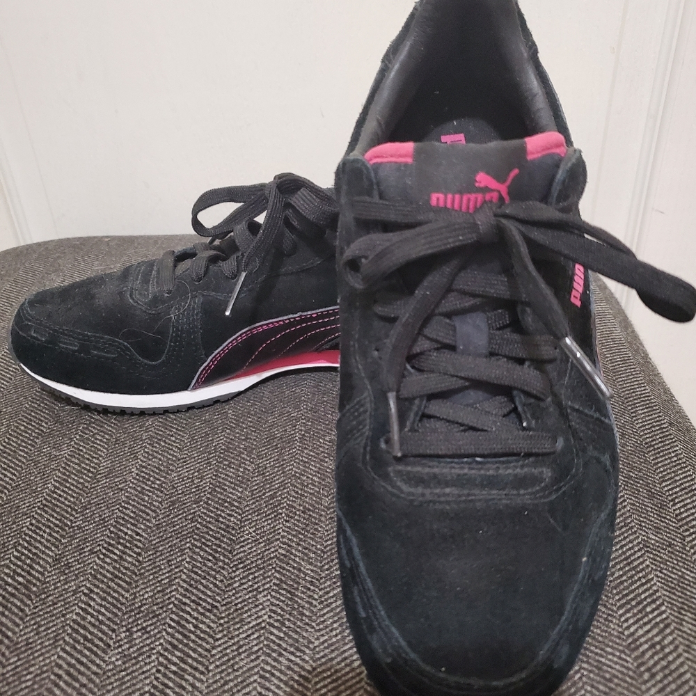 Puma black and pink suede sneakers size EU38.5/US 8